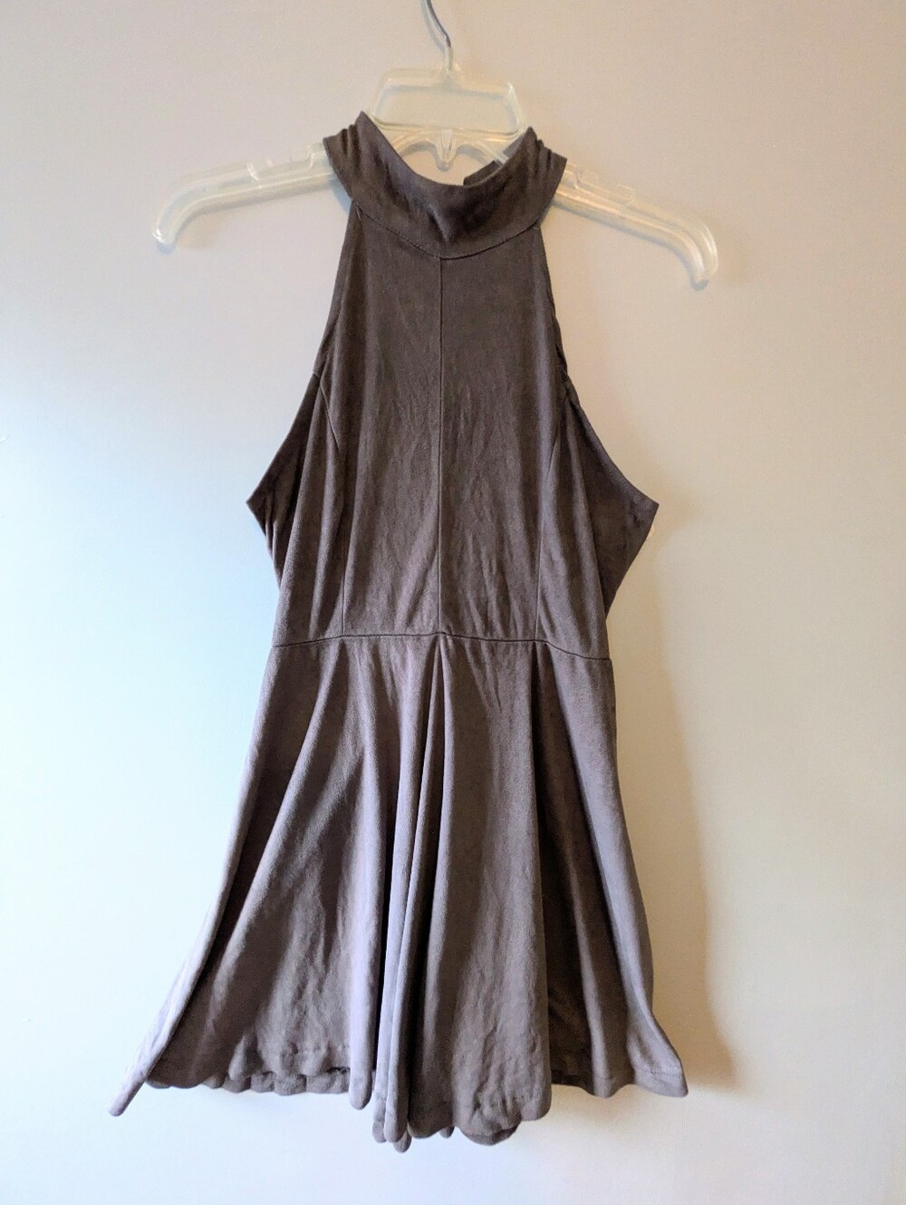 NWOT High-Neck Lace-Up Back Taupe Skater Dress Sz. L